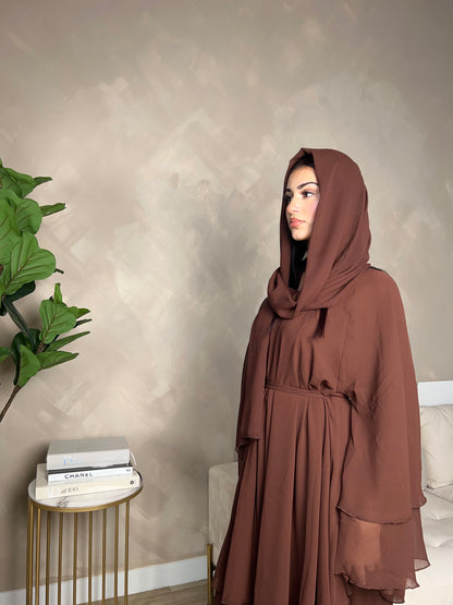 Layered abaya in Chesnut Brown