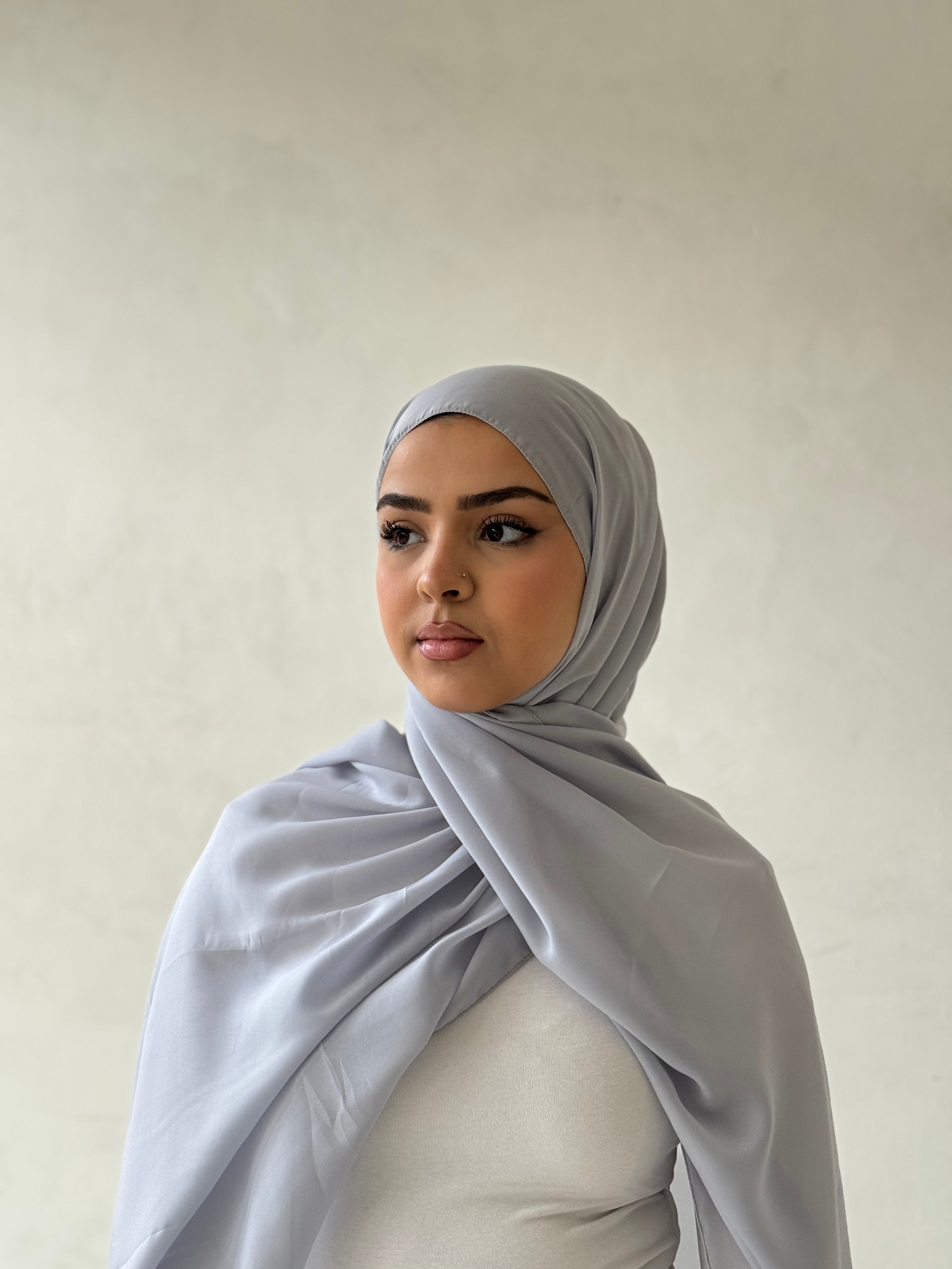 Silver Chiffon Hijab – ByHasanat - Main Image