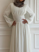 Luna Ivory Pleated Chiffon Corset Maxi Dress