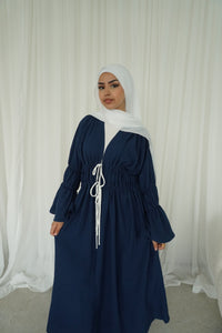 Contrast Ruched Abaya in Navy