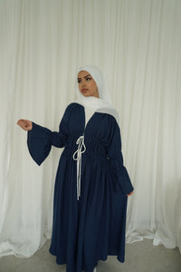 Contrast Ruched Abaya in Navy