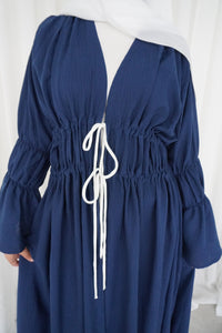 Contrast Ruched Abaya in Navy