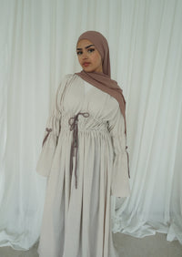 Contrast Ruched Abaya in Beige