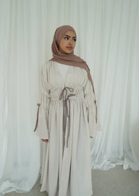 Contrast Ruched Abaya in Beige