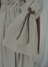 Contrast Ruched Abaya in Beige