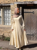 Linen Lace-Up Dress in Lemon