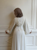 Luna - Ivory Pleated Chiffon Corset Maxi Dress