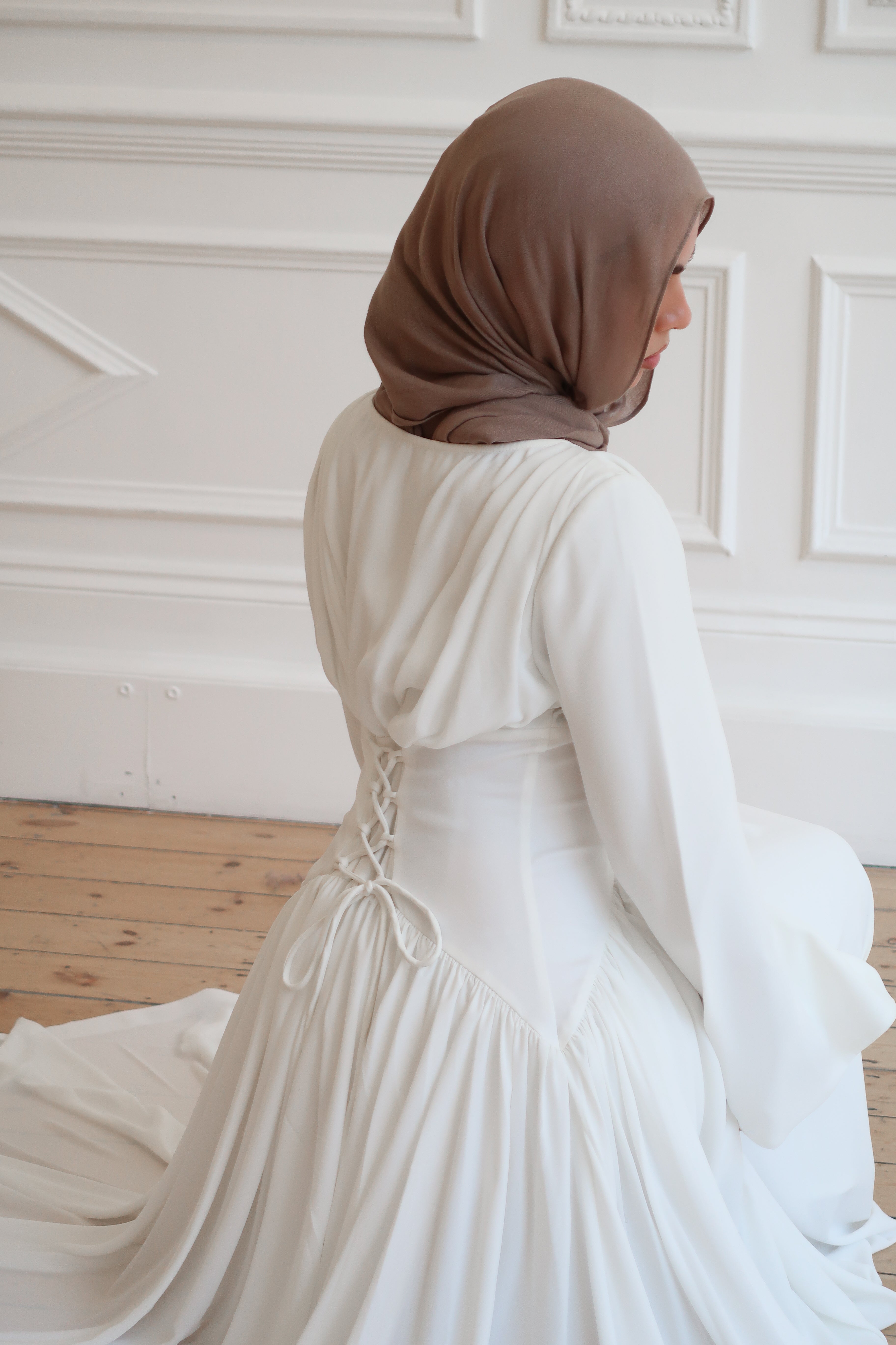 Luna - Ivory Pleated Chiffon Corset Maxi Dress ByHasanat Luna - Ivory Pleated Chiffon Corset Maxi Dress ByHasanat