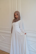 Linen Lace-Up Dress in Off-White