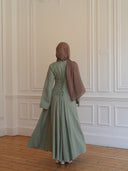 Linen Lace-Up Dress in Sage