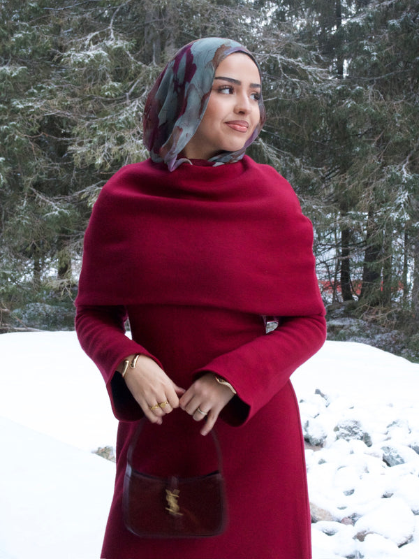 Winter Dress Two Piece Set Burgundy