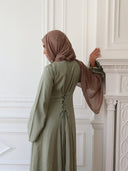 Linen Lace-Up Dress in Sage