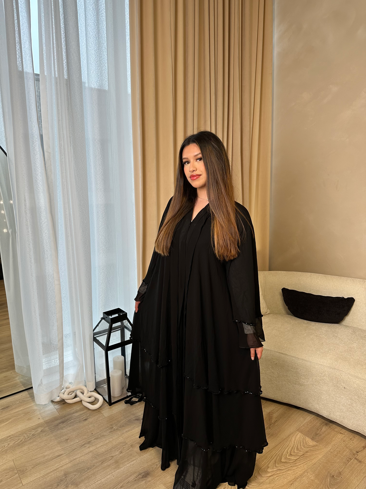 Layered Crystal Abaya in Black