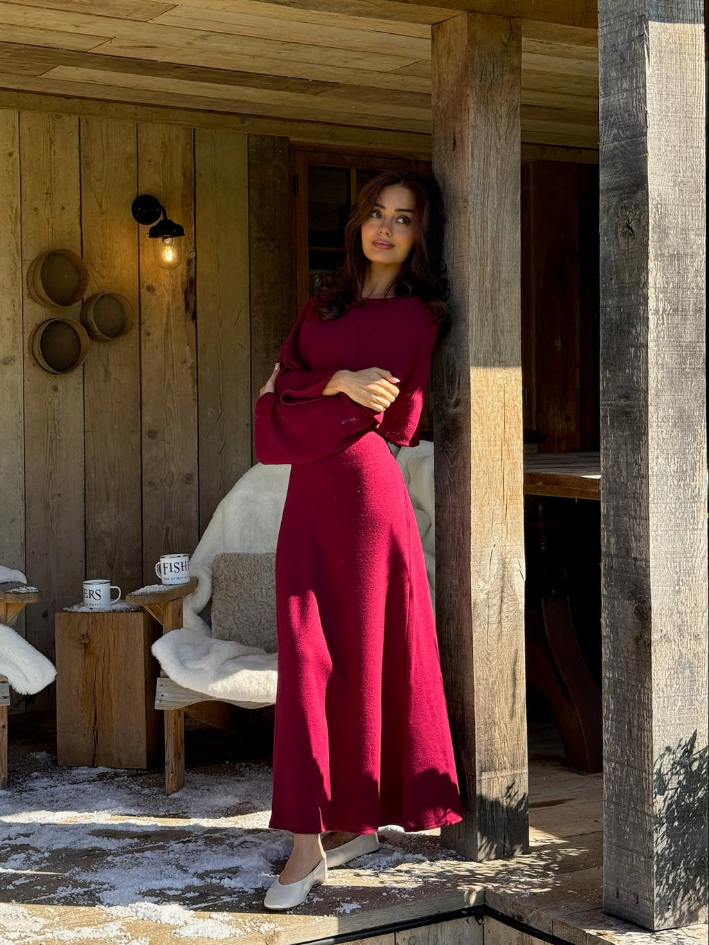 Two-Piece Cape Dress Burgundy