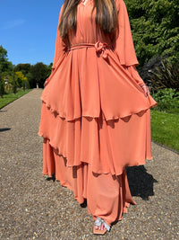 Layered abaya in Sunset Orange