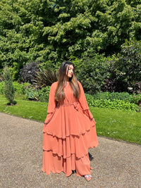 Layered abaya in Sunset Orange