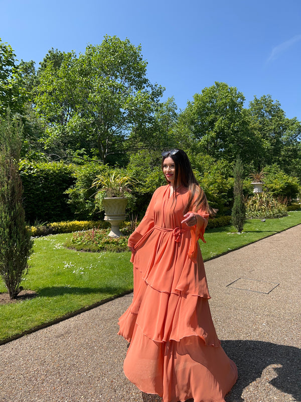 Layered abaya in Sunset Orange