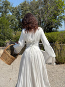 Luna - Ivory Pleated Chiffon Corset Maxi Dress