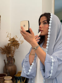 Lace Flower Abaya in Bluebell