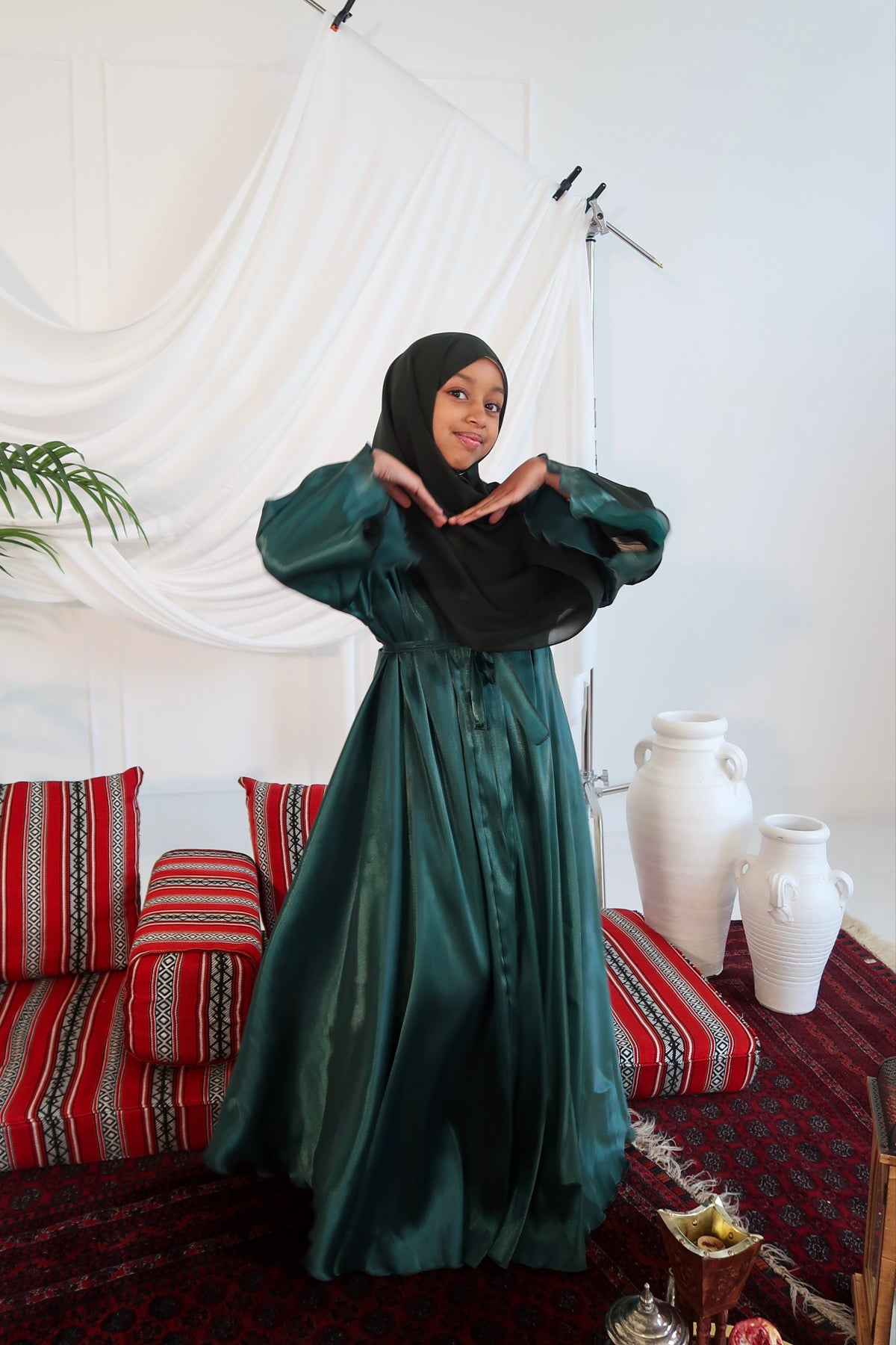 Children's Organza Abaya in Emerald Green