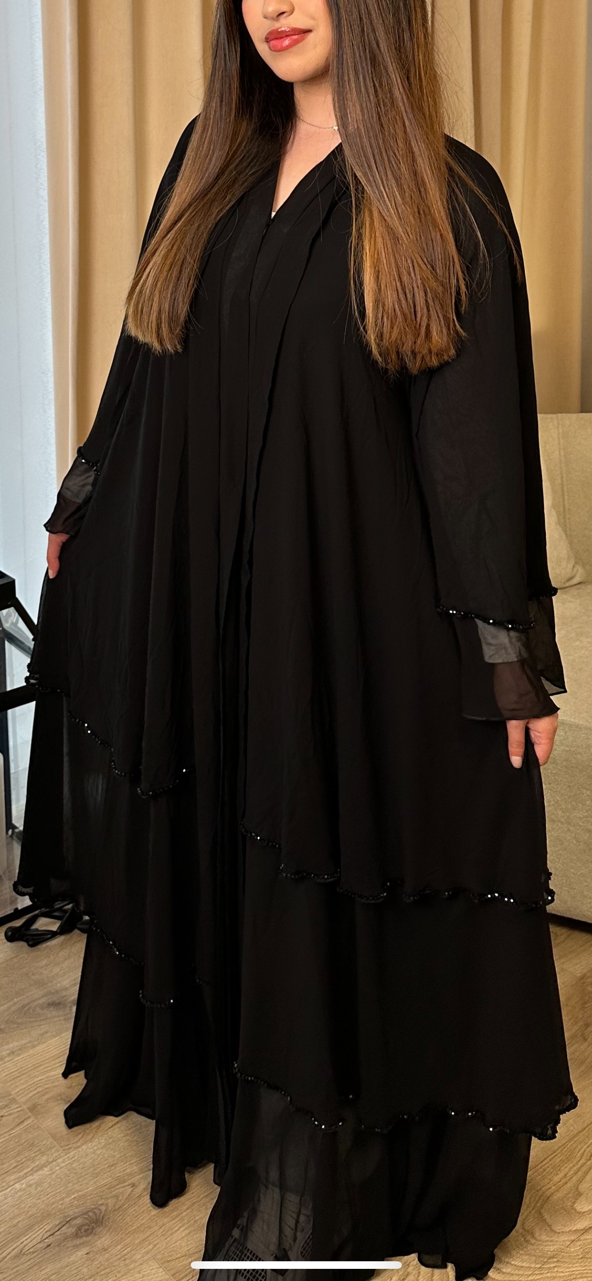 Layered Crystal Abaya in Black