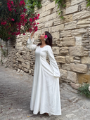 Linen Lace-Up Dress in Off-White