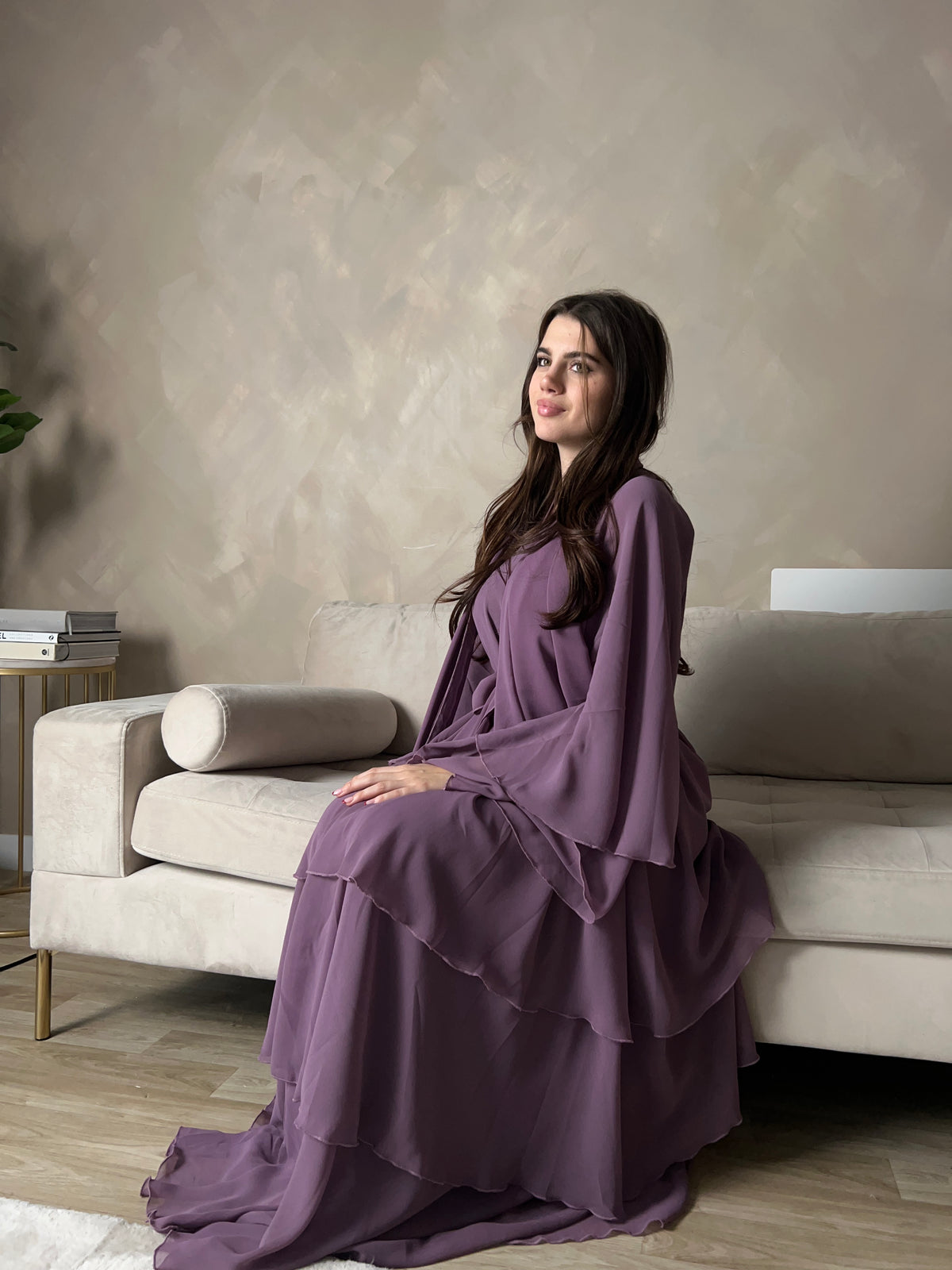 Layered abaya in Mauve Purple