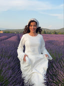 Linen Lace-Up Dress in Off-White