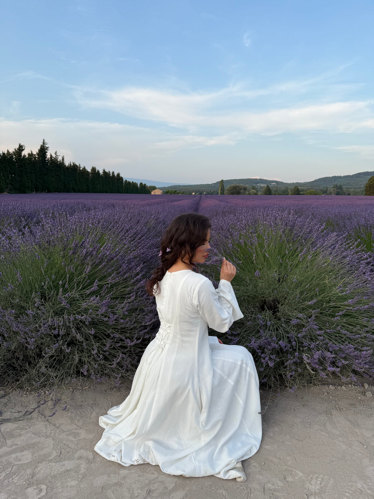 Linen Lace-Up Dress in Off-White