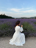 Linen Lace-Up Dress in Off-White