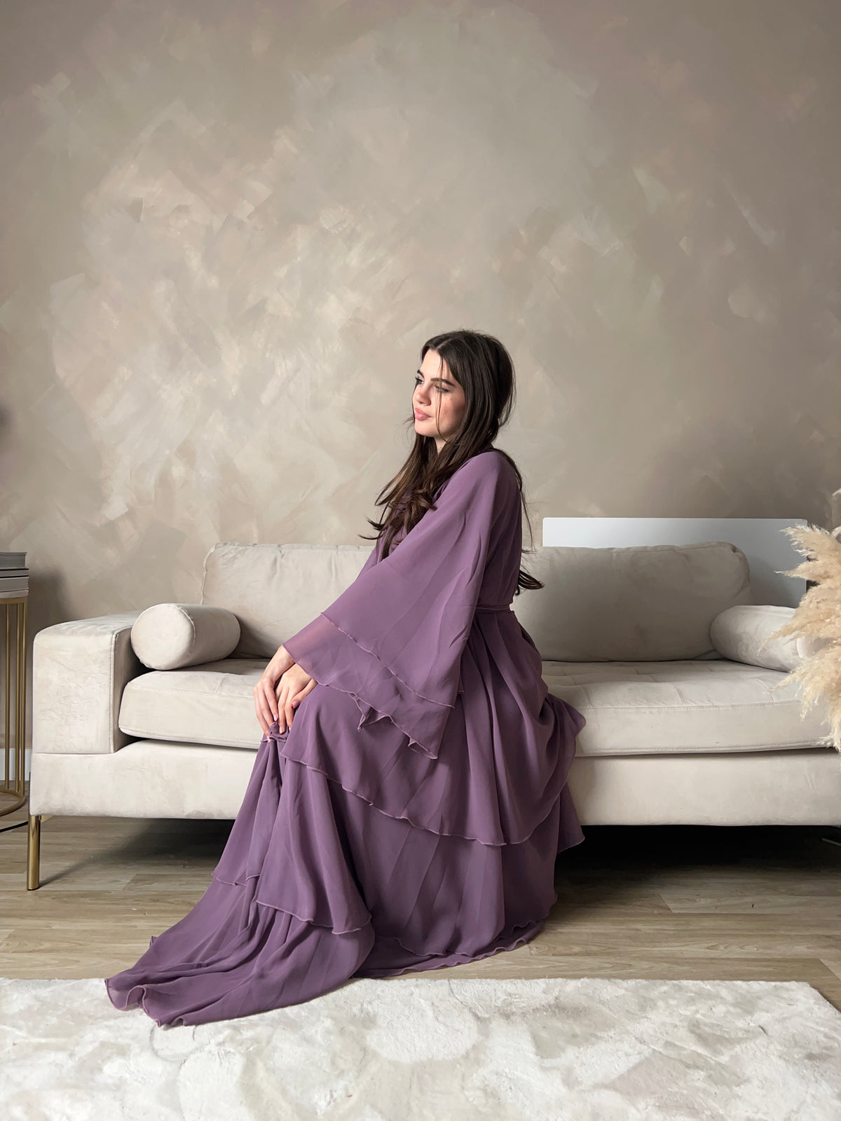 Layered abaya in Mauve Purple