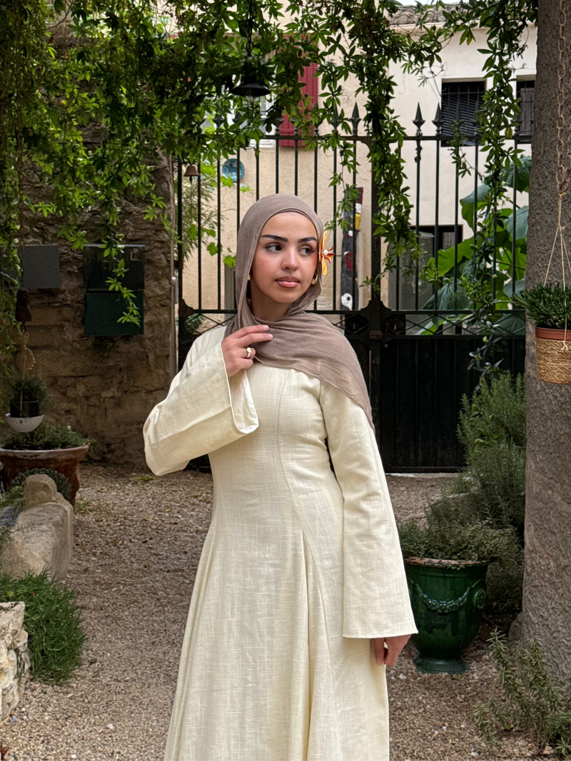 Linen Lace-Up Dress in Lemon