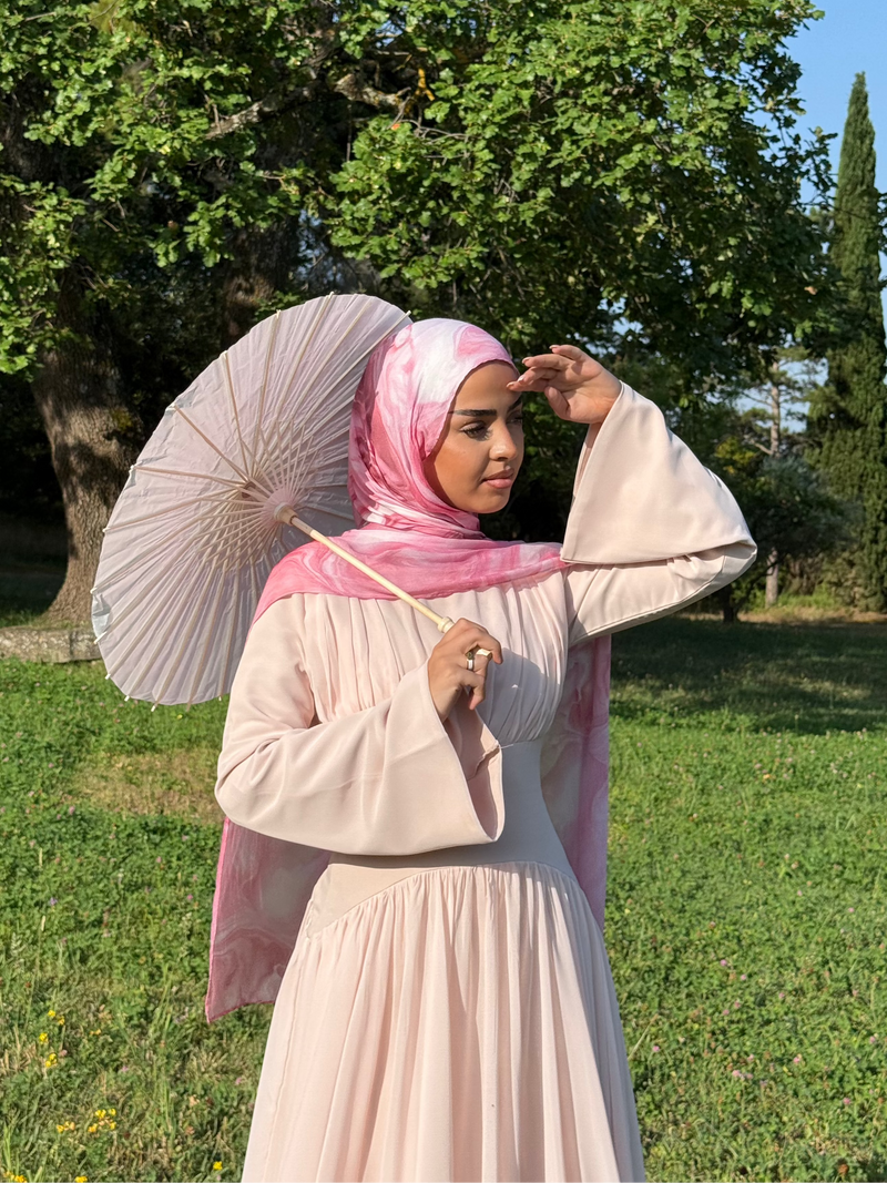 Amirah - Pink Pleated Chiffon Corset Maxi Dress