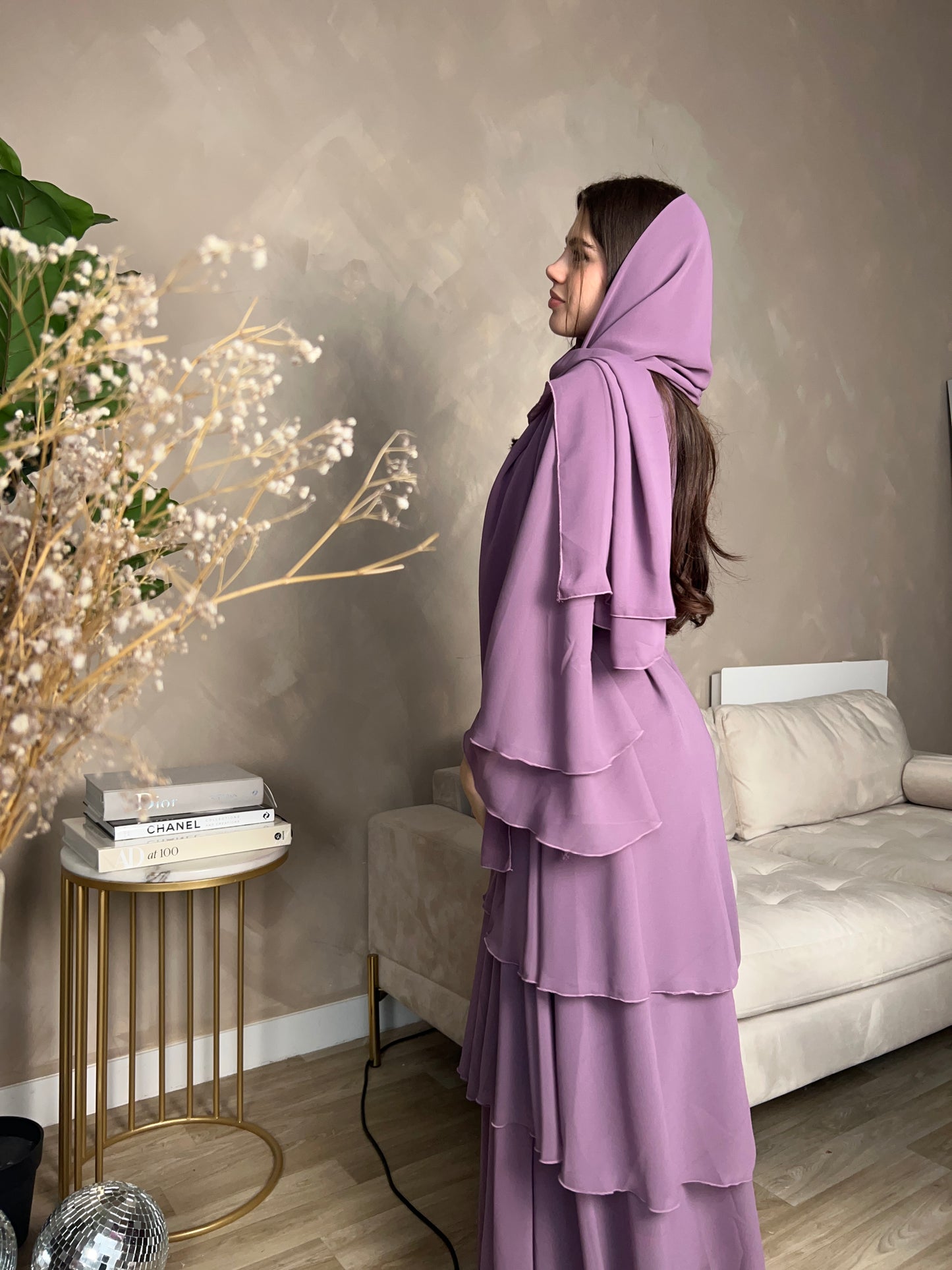Layered abaya in Mauve Purple