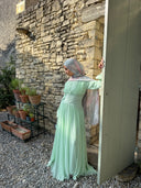 Ayla - Mint Pleated Chiffon Corset Maxi Dress