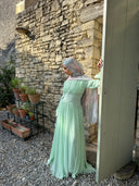 Ayla - Mint Pleated Chiffon Corset Maxi Dress