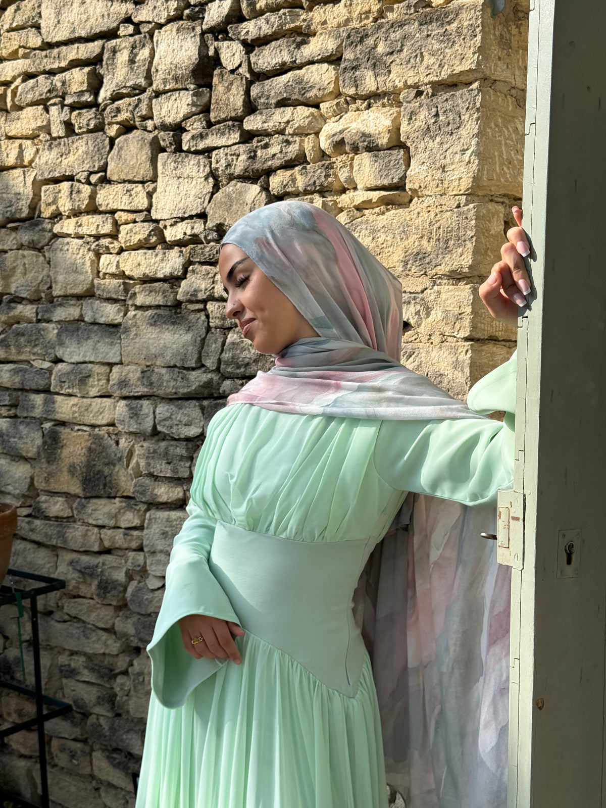 Ayla - Mint Pleated Chiffon Corset Maxi Dress