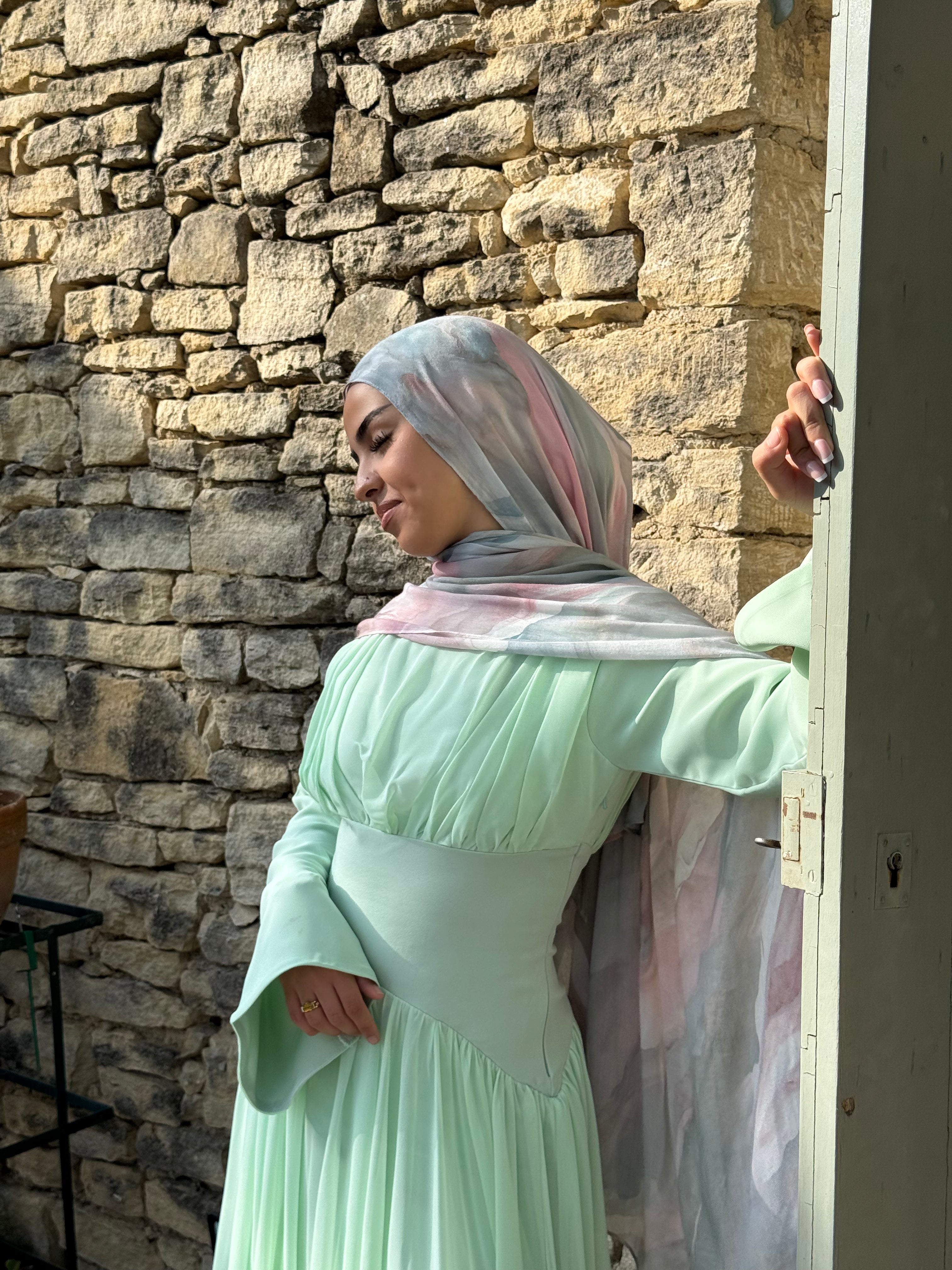 Ayla - Mint Pleated Chiffon Corset Maxi Dress