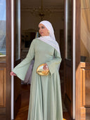 Linen Lace-Up Dress in Sage