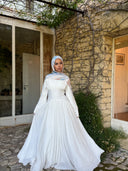 Luna - Ivory Pleated Chiffon Corset Maxi Dress