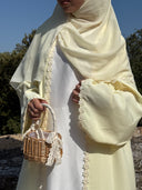 Lace Flower Abaya in Butter