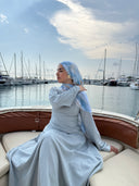 Linen Lace-Up Dress in Powder Blue