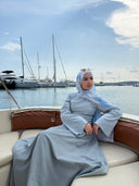 Linen Lace-Up Dress in Powder Blue