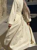 Linen Lace-Up Dress in Lemon
