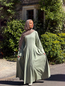 Linen Lace-Up Dress in Sage