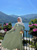 Linen Lace-Up Dress in Sage