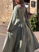 Linen Lace-Up Dress in Sage