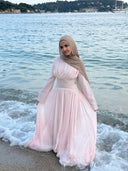 Amirah - Pink Pleated Chiffon Corset Maxi Dress