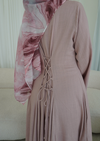 Linen Lace-Up Dress in Pink