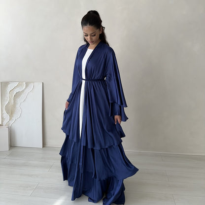 Satin Layered abaya in Sapphire Blue